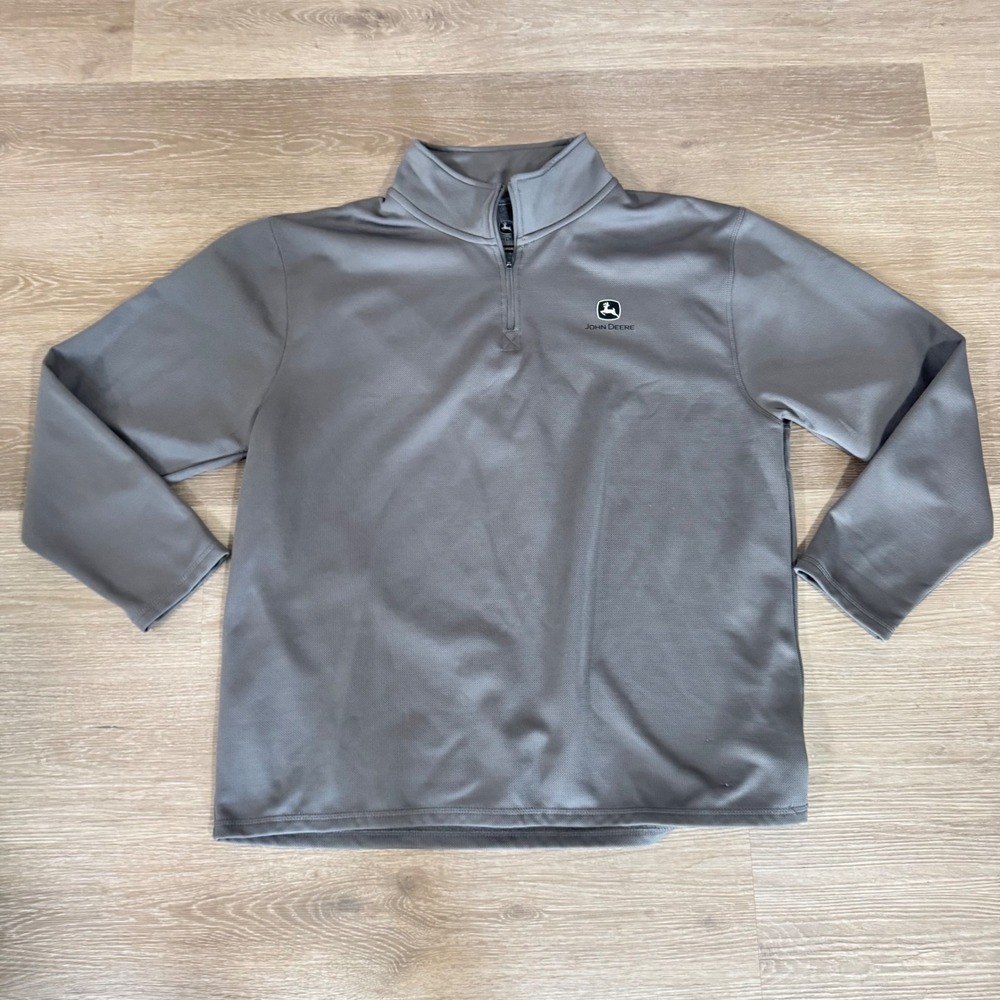 John Deere Quarter Zip Pullover Mens XL Gray Long Sleeve Shirt